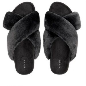 Birdies The Robin Black Faux Fur Sandals 6